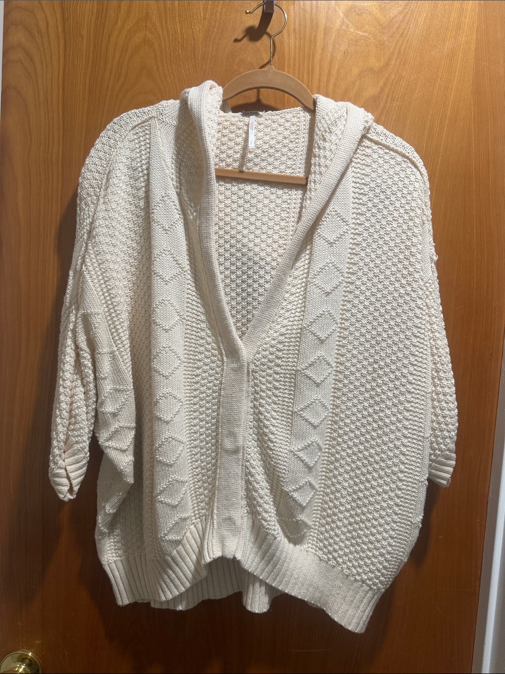 Free People Ivory Hooded Open-Knit Cardigan